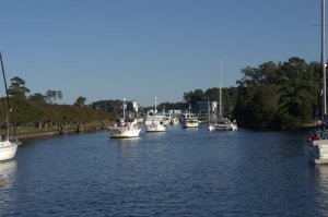 Are those boats all waiting to go into the lock before the Dismal Swamp?  They must be, so lets get in line.